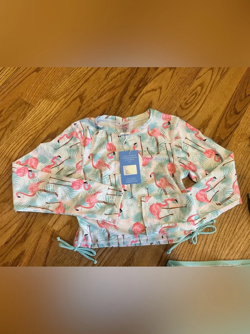 NWT Flamingo Cropped Long Sleeve Rash Guard 3-Piece Swimsuit size 12